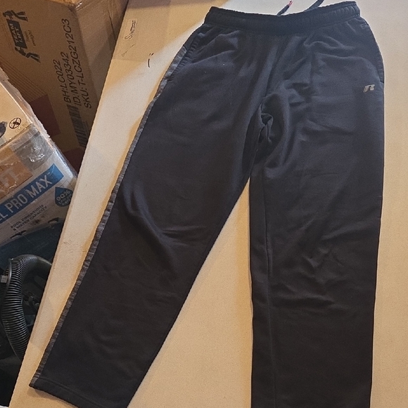 Russell Athletic Black With Dark Grey Stripe Joggers - Picture 1 of 7